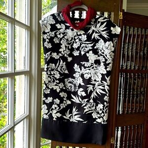 Floral Dress Sleeveless Shift Petite Black & White 20.5” P2P 35” Length